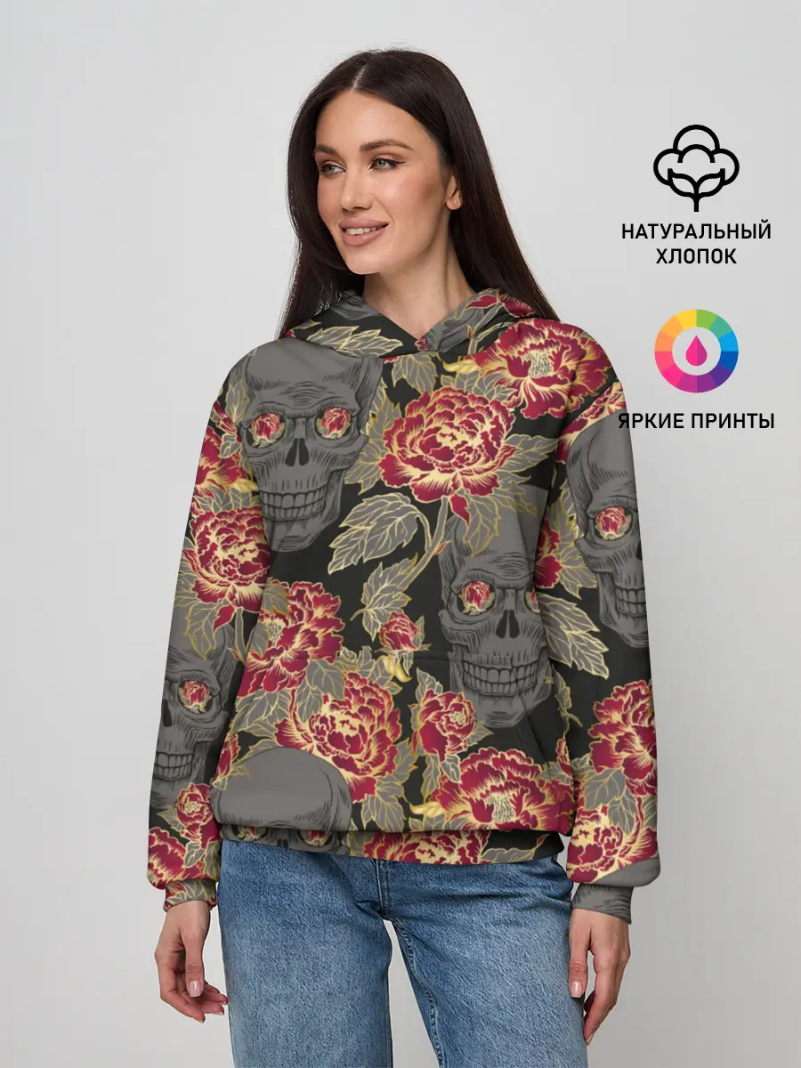 Женское худи / Черепа и розы