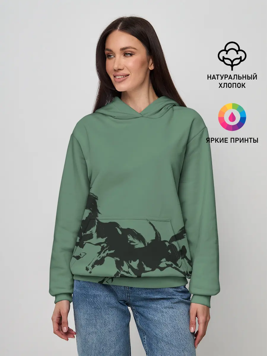 Женское худи / черные кони