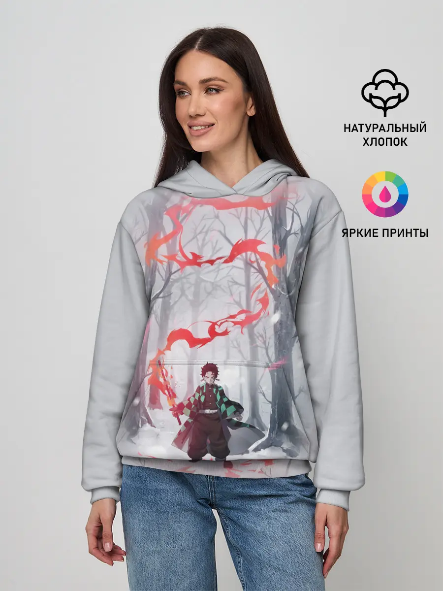 Женское худи / KIMETSU NO YAIBA красный след