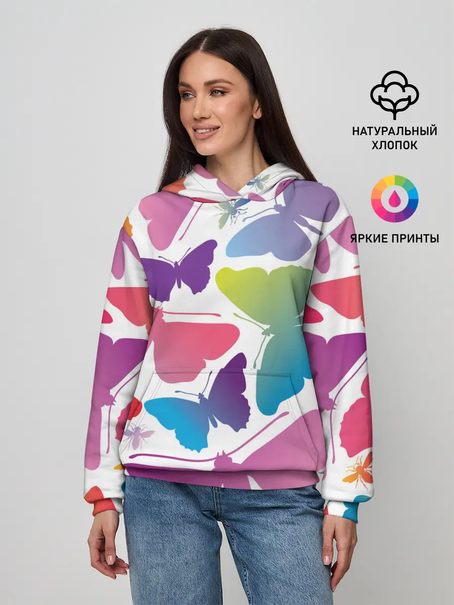 Женское худи / БАБОЧКИ ПАТТЕРН | BUTTERFLY PATTERN
