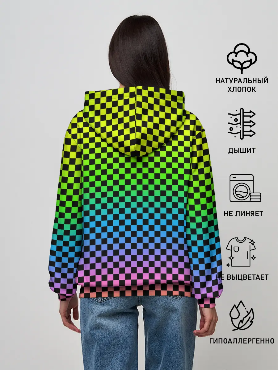 Женское худи / РАДУЖНАЯ ШАХМАТКА