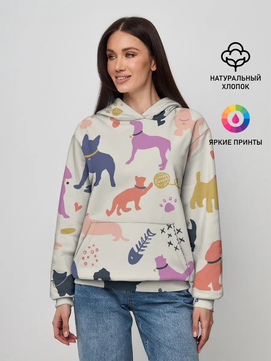 Женское худи / Домашние животные паттерн | Pets pattern