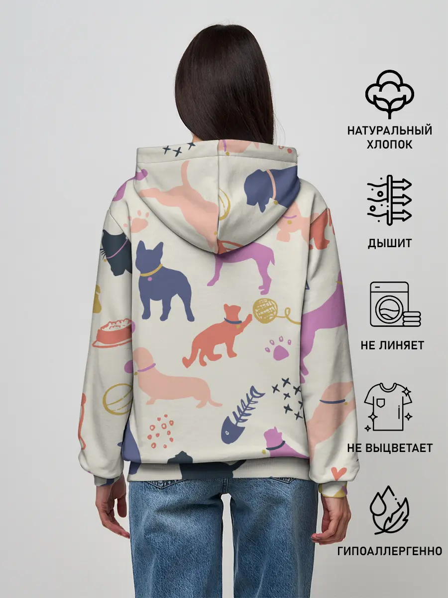 Женское худи / Домашние животные паттерн | Pets pattern