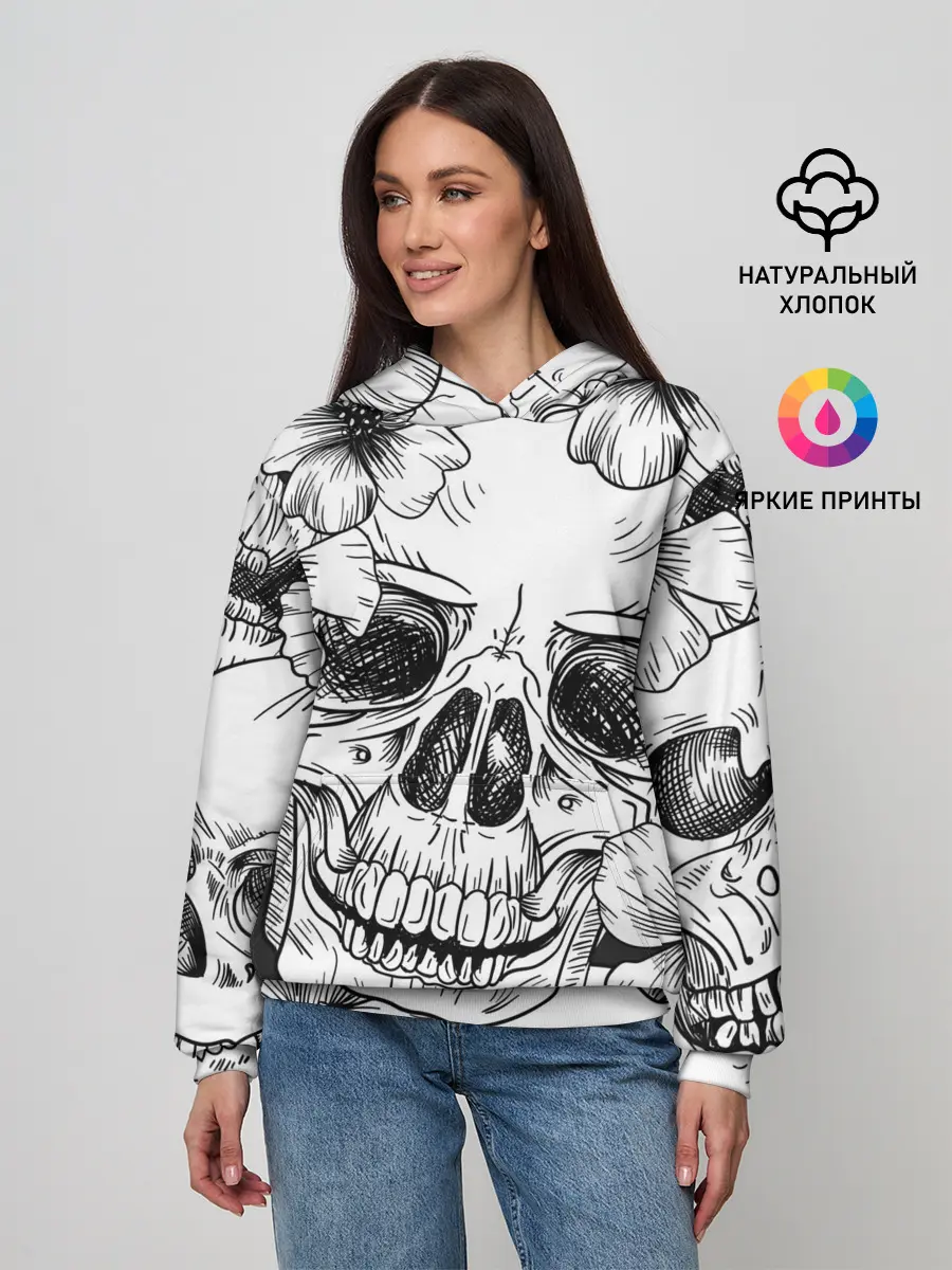 Женское худи / Цветочный череп