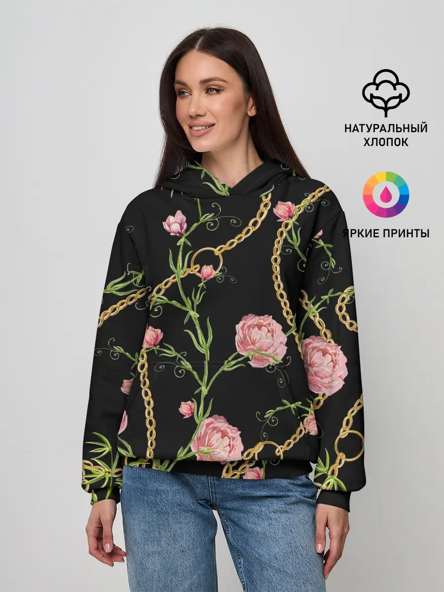 Женское худи / Золотая цепь и розы