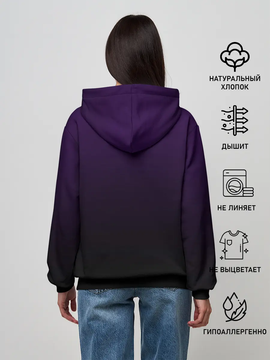 Женское худи / черный кот на фиолетовом фоне