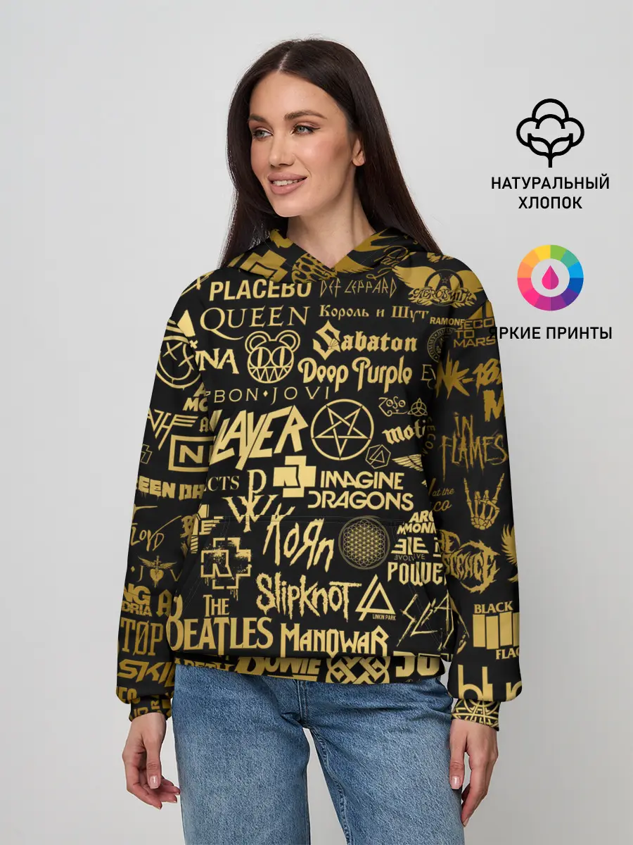 Женское худи / ЛОГОТИПЫ РОК ГРУПП GOLD