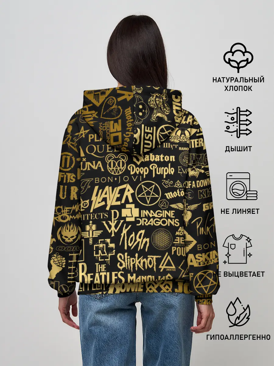 Женское худи / ЛОГОТИПЫ РОК ГРУПП GOLD