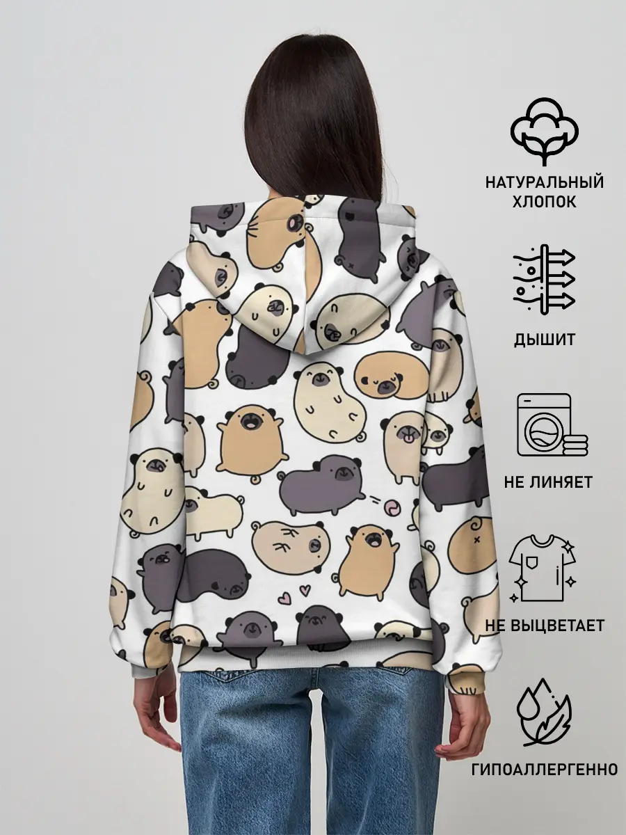 Женское худи / Милые мопсы