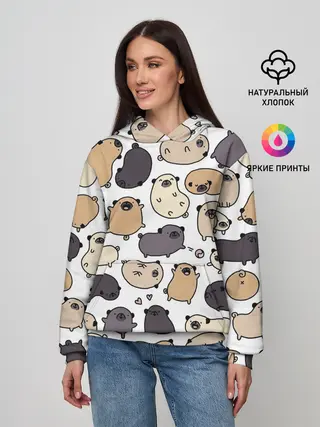 Женское худи / Милые мопсы