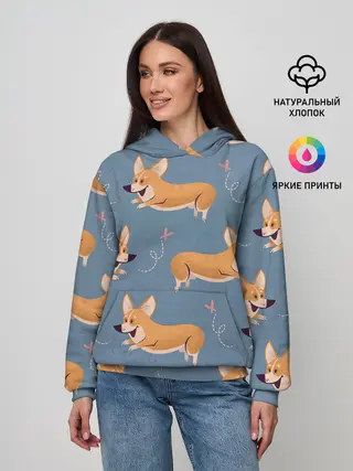Женское худи / Корги с бабочкой