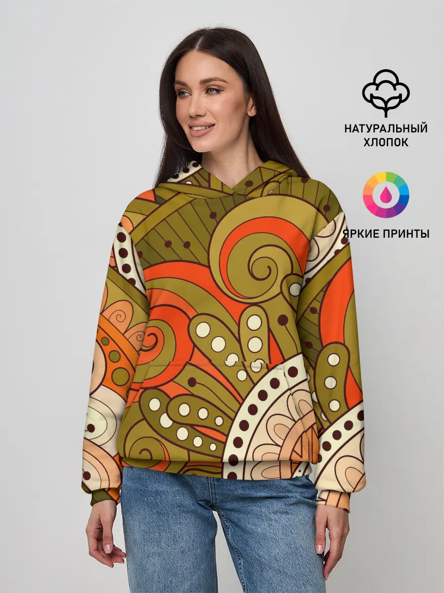 Женское худи / Детский оранжево-болотный