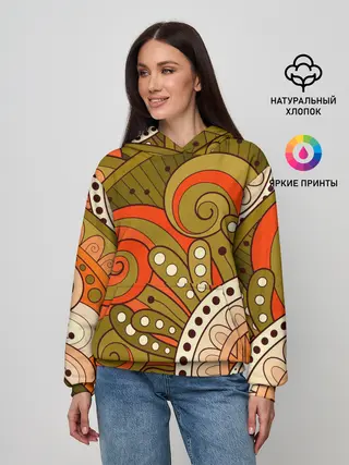 Женское худи / Детский оранжево-болотный