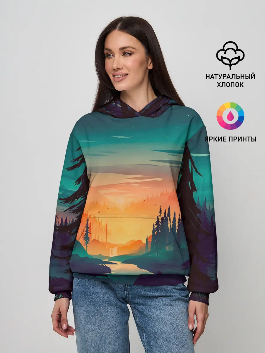 Женское худи / Закат Лес