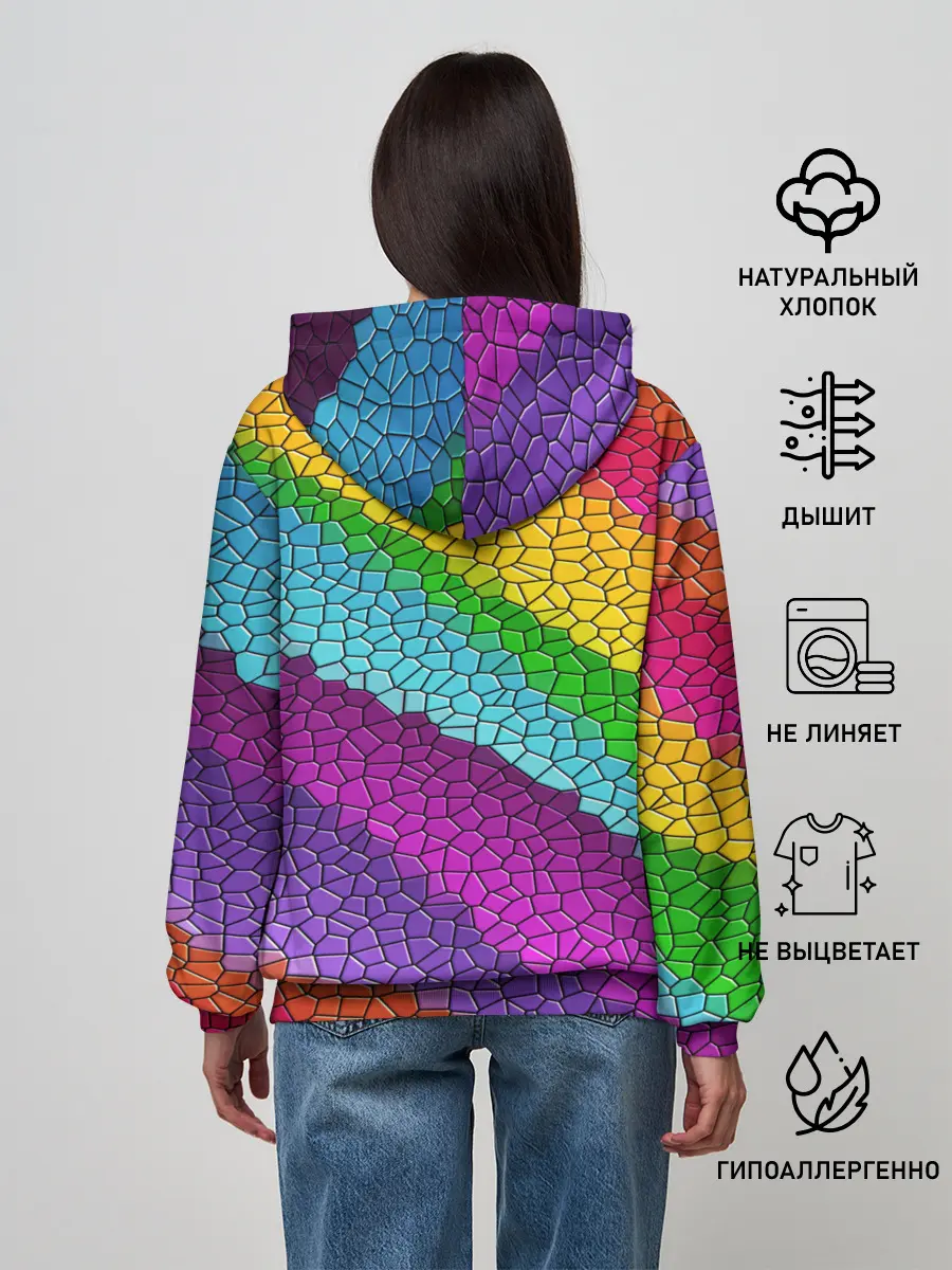 Женское худи / Яркая мозаика радуга диагональ