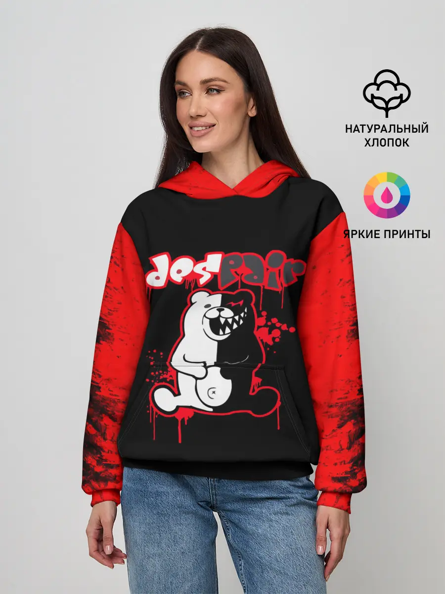 Женское худи / monokuma красные потертости
