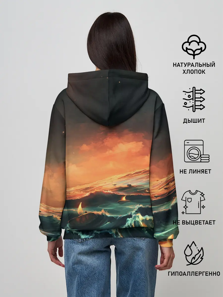Женское худи / Фэнтези море корабли закат
