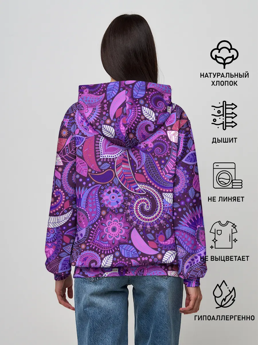 Женское худи / фиолетовый этнический дудлинг