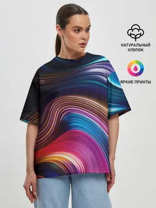 Женская футболка оверсайз / Цветные неоновые волны