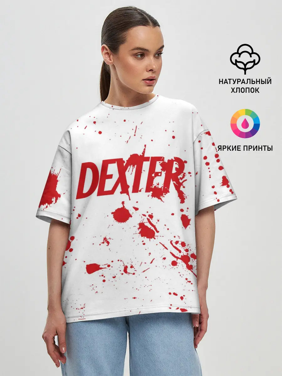Женская футболка оверсайз / Dexter logo Декстер брызги крови