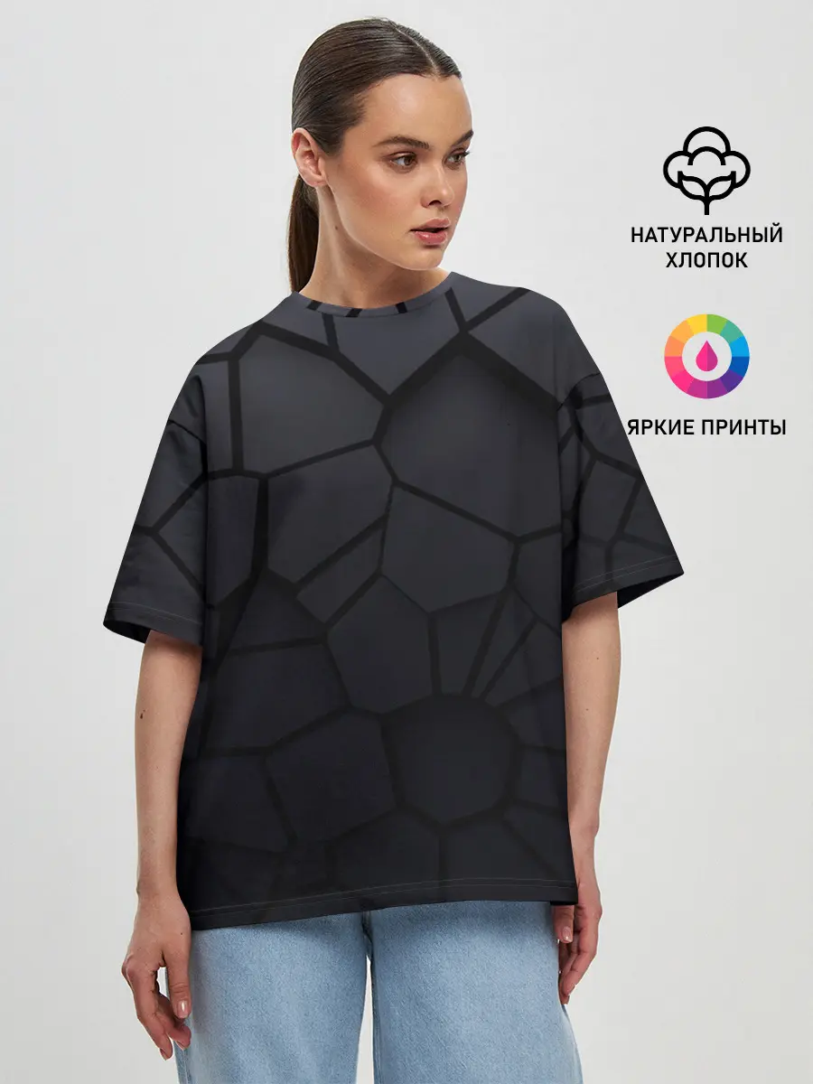 Женская футболка оверсайз / Карбоновые 3D плиты | 3Д плиты геометрия