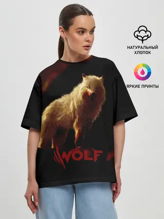 Женская футболка оверсайз / Красный волк.