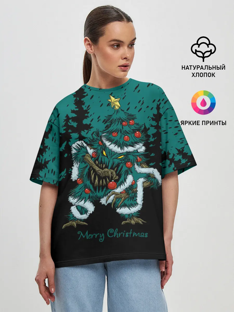 Женская футболка оверсайз / Бесячья ёлка