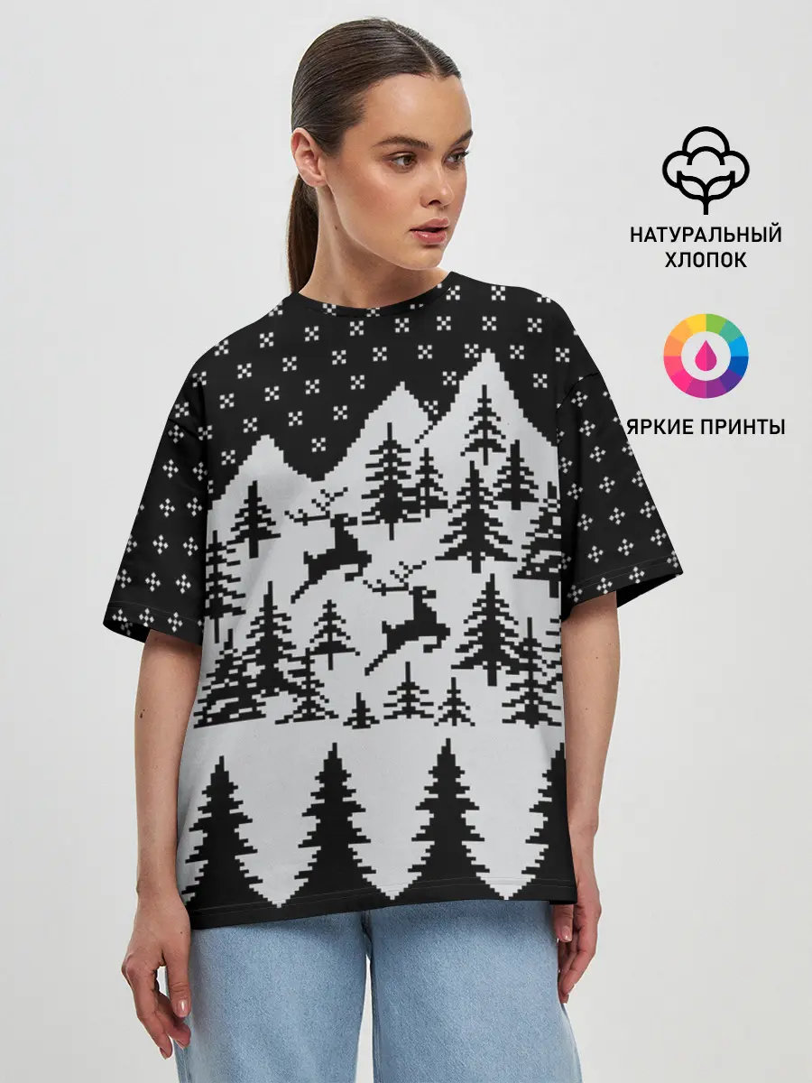 Женская футболка оверсайз / Северные Олени в Горах