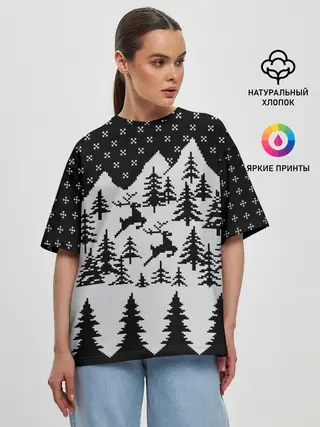 Женская футболка оверсайз / Северные Олени в Горах