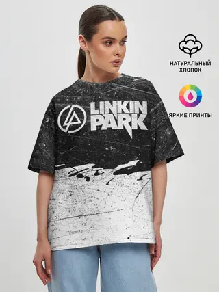 Женская футболка оверсайз / Линкин Парк Лого Рок ЧБ | Linkin Park Rock