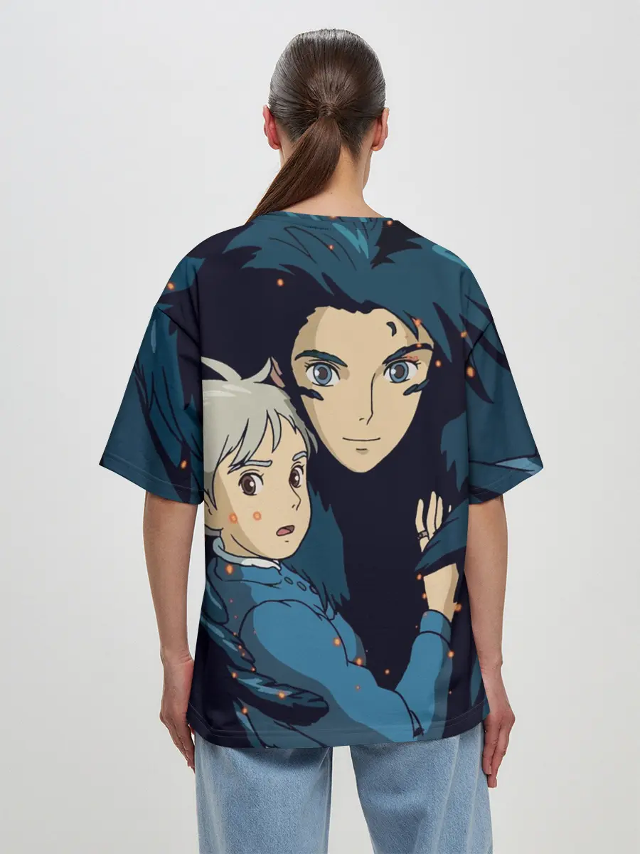 Женская футболка оверсайз / Ходячий замок Софи и Хаул летят