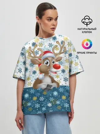 Женская футболка оверсайз / Весёлый Оленёнок