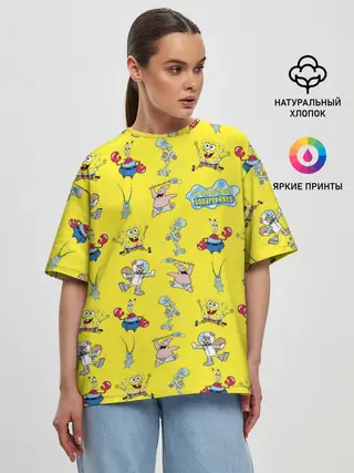 Женская футболка оверсайз / SpongeBob pattern