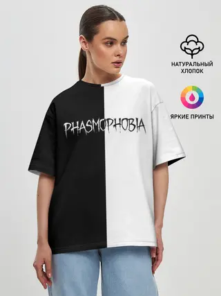 Женская футболка оверсайз / Phasmophobia logo ч/б