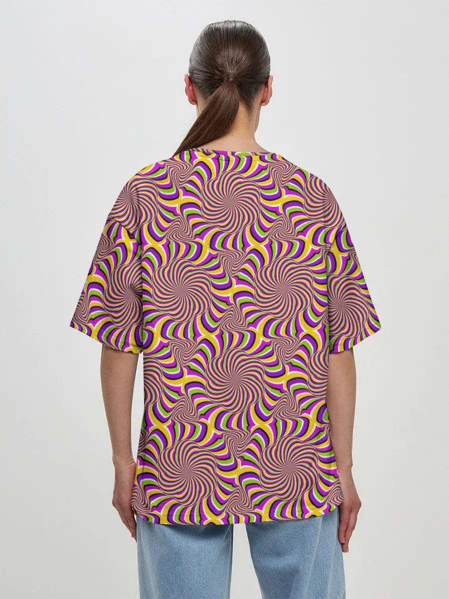 Женская футболка оверсайз / Желто-фиолетовая иллюзия вращения