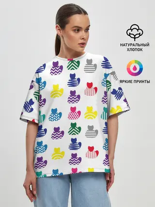 Женская футболка оверсайз / Узор из котов