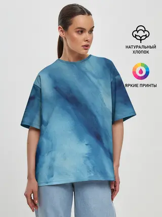 Женская футболка оверсайз / Голубой мрамор