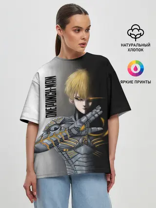 Женская футболка оверсайз / Металлическое тело Геноса One Punch-Man