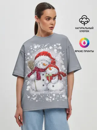 Женская футболка оверсайз / Два снеговика