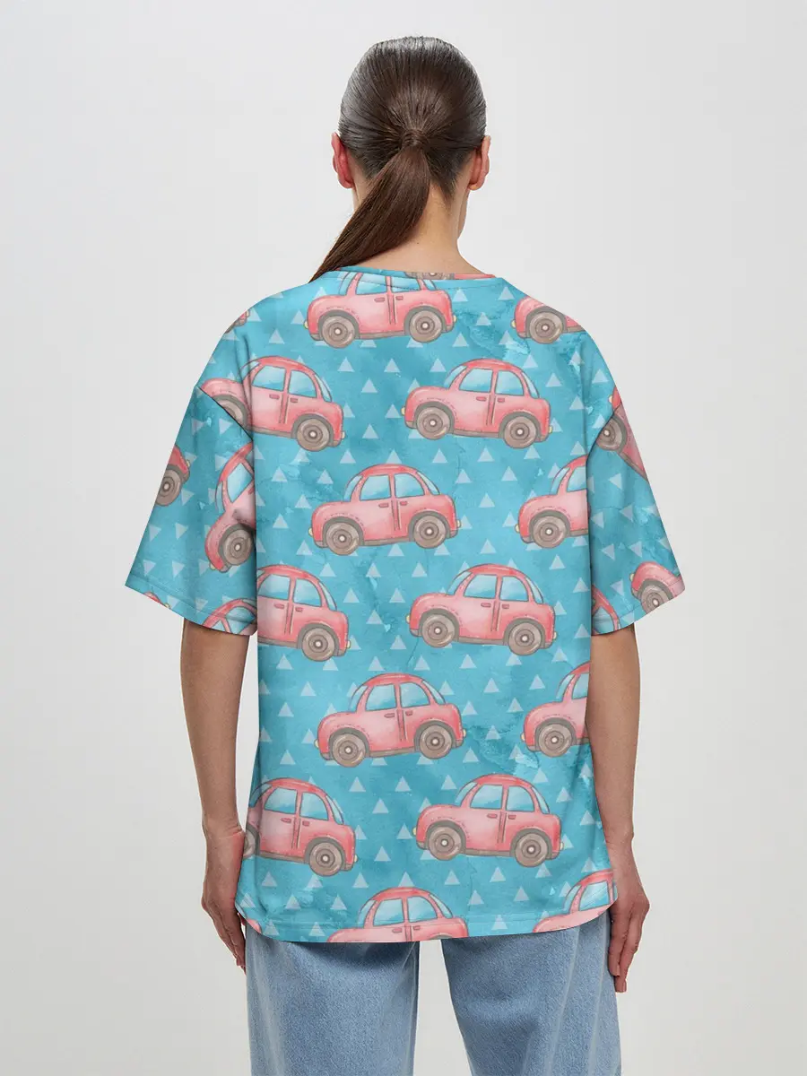 Женская футболка оверсайз / Машинки детский рисунок