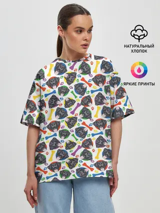 Женская футболка оверсайз / Чёрный Лабрадор