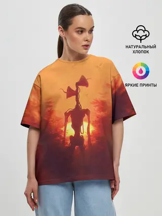 Женская футболка оверсайз / СИРЕНОГОЛОВЫЙ НА ЗАКАТЕ
