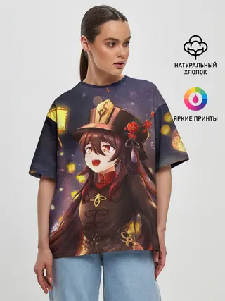 Женская футболка оверсайз / Ху Тао. Genshin Impact