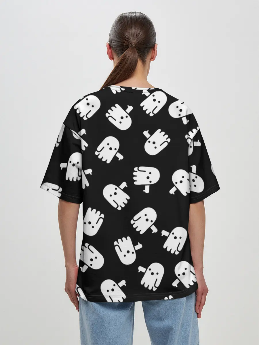 Женская футболка оверсайз / ПРИВИДЕНИЯ УЗОР / HALLOWEEN