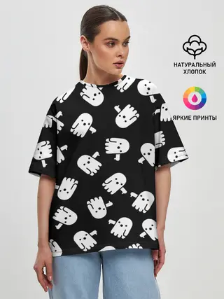 Женская футболка оверсайз / ПРИВИДЕНИЯ УЗОР / HALLOWEEN