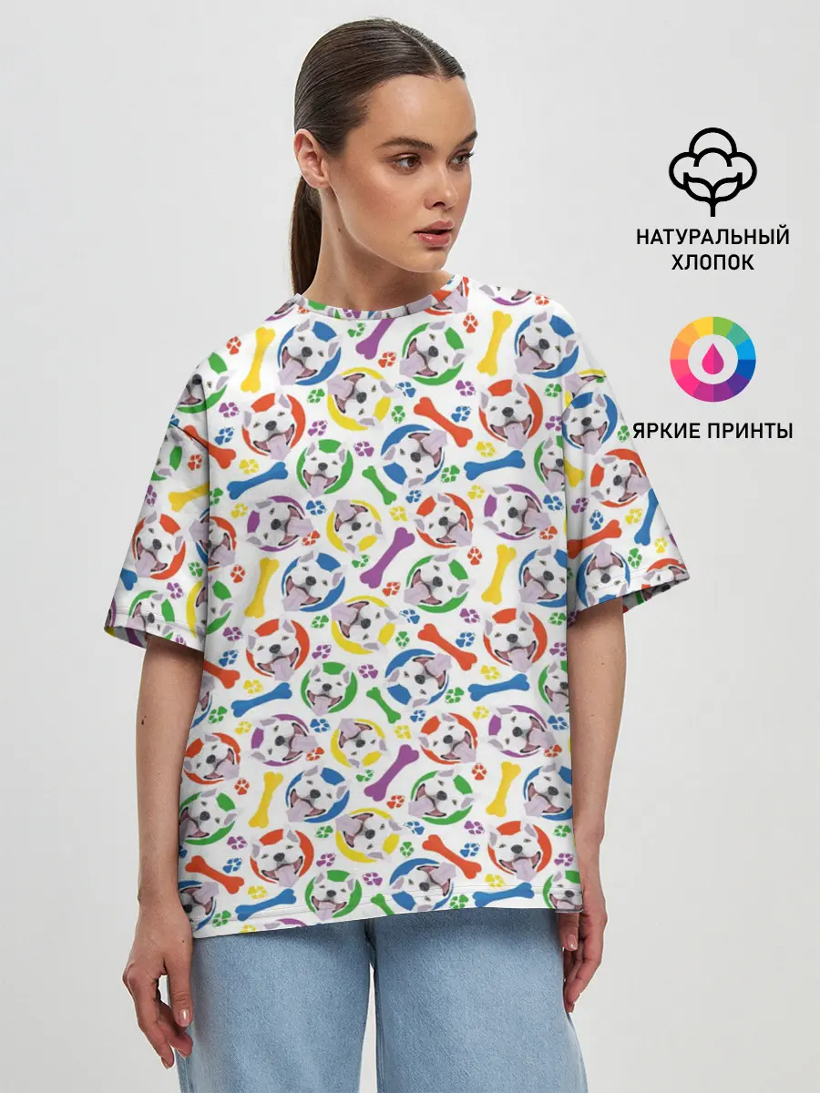 Женская футболка оверсайз / Бультерьер