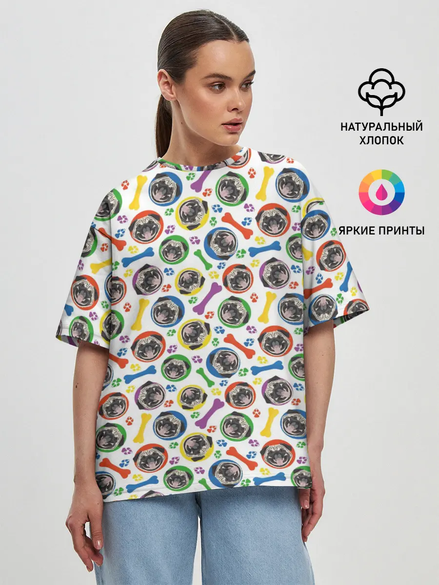 Женская футболка оверсайз / Мопс