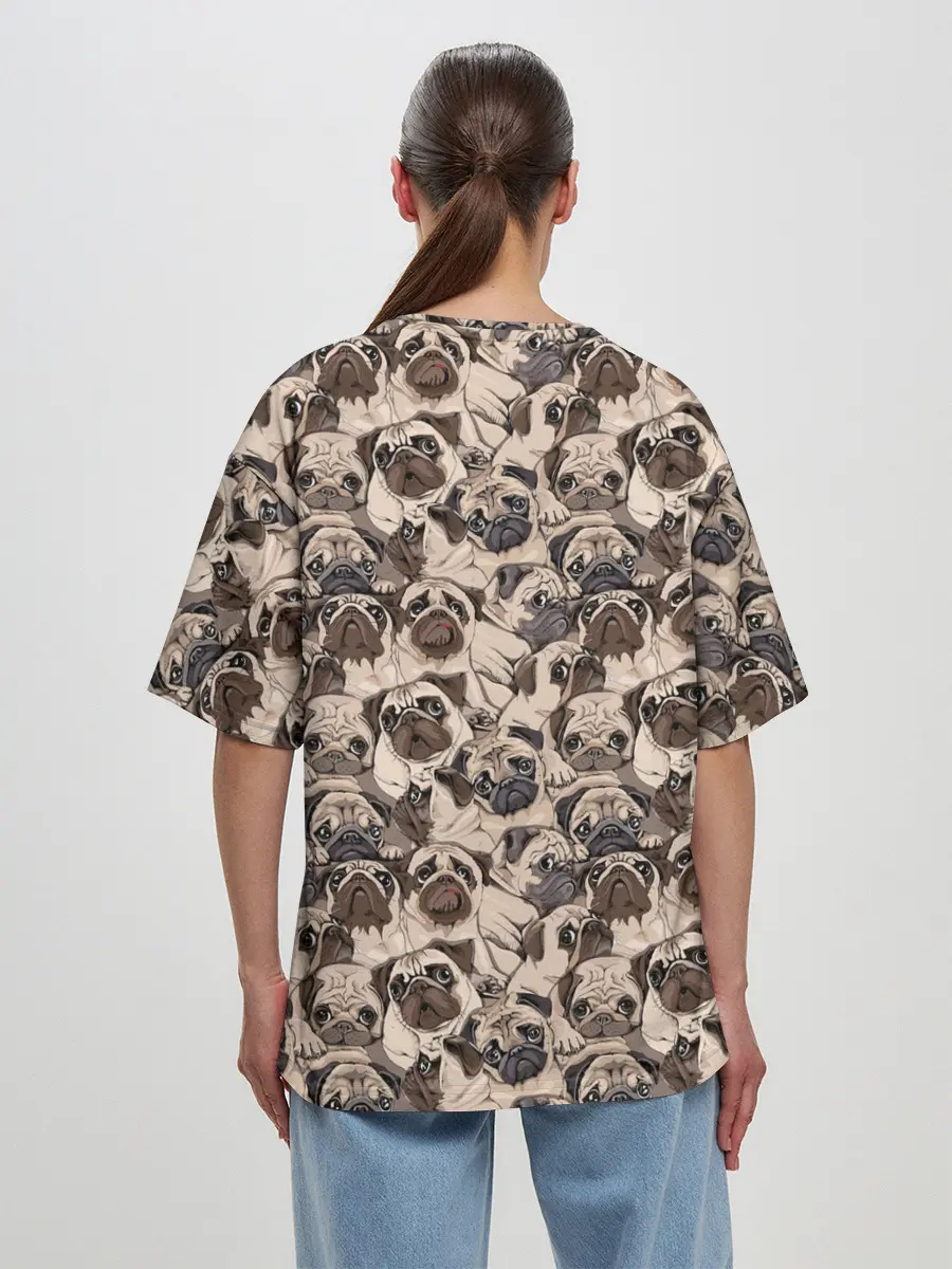 Женская футболка оверсайз / Мопсы
