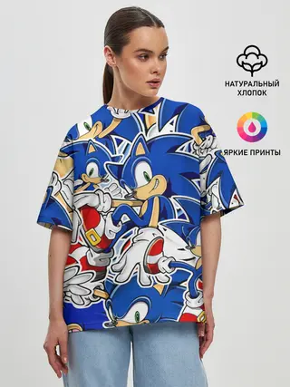 Женская футболка оверсайз / SONIC ПАТТЕРН / СОНИК