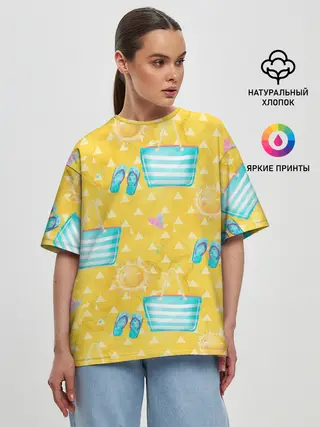Женская футболка оверсайз / Летний песочный пляж
